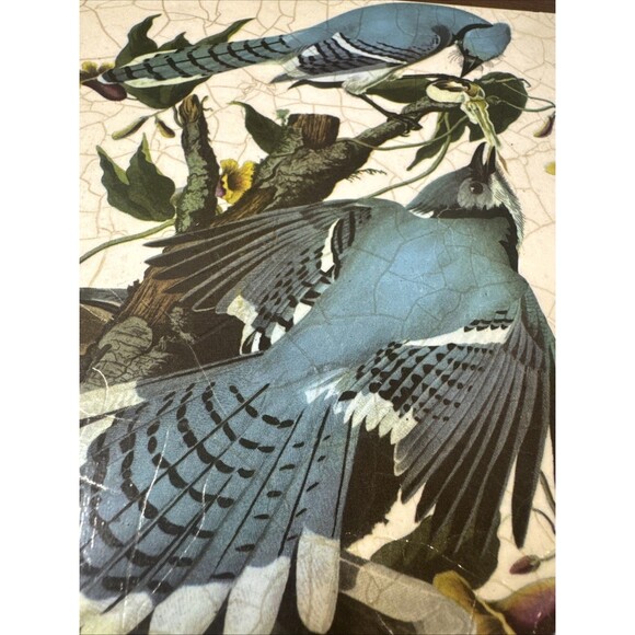 Vintage 1973 J Henley Audubon Blue Jay Birds Wall Tile Trivet Cottage Signed - Picture 2 of 6